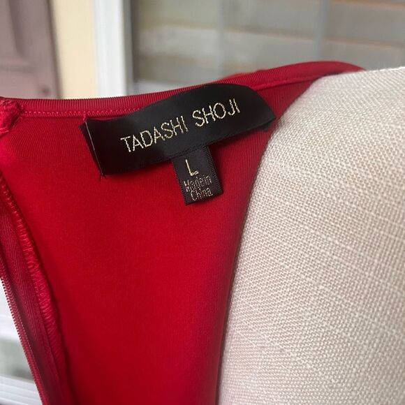 Tadashi Shoji Edie Red Rock Nude Neoprene Embroidered Lace panel Dress L - Picture 5 of 5